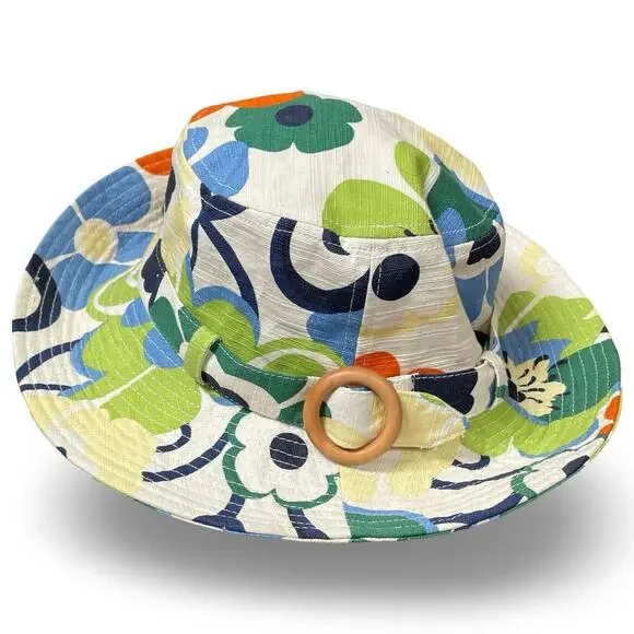 San Diego Hat Co Floral Bucket Hat Wood Buckle Retro Mod Pop Art Sun Hat - Picture 3 of 13
